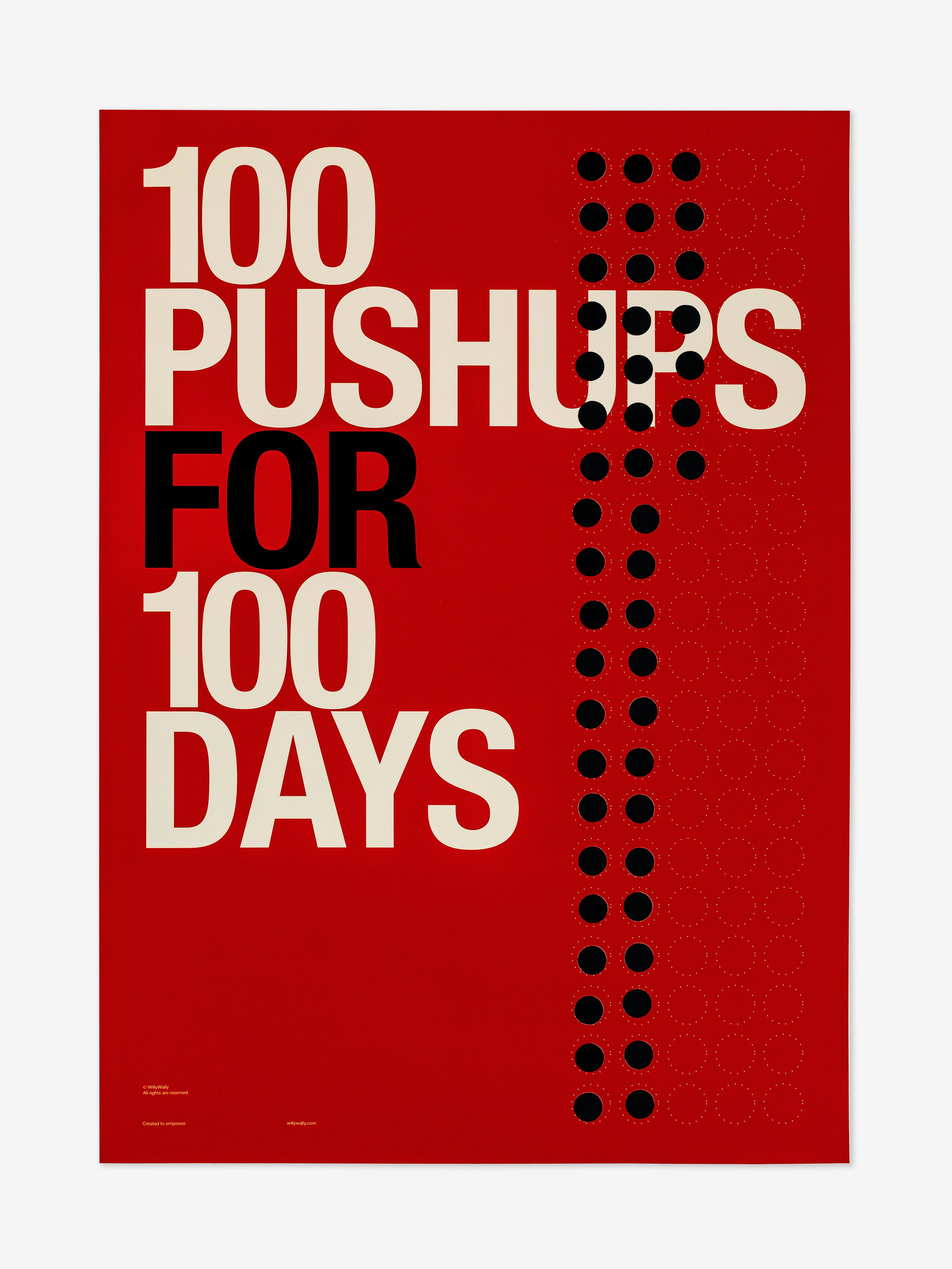 Motivational poster with '100 Pushups for 100 Days' text on a red background