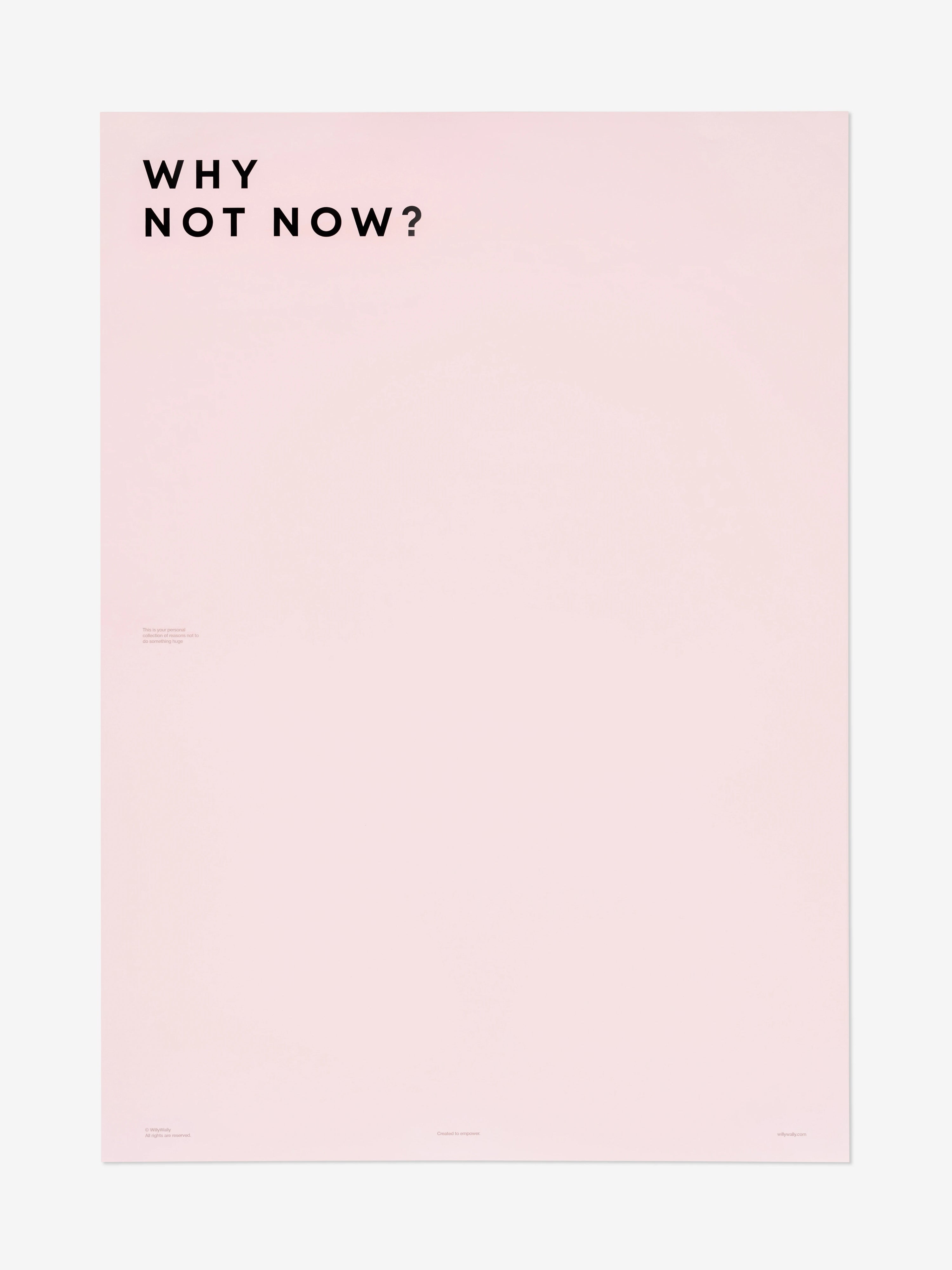 Pink notebook with 'Why Not Now?' text on a white background