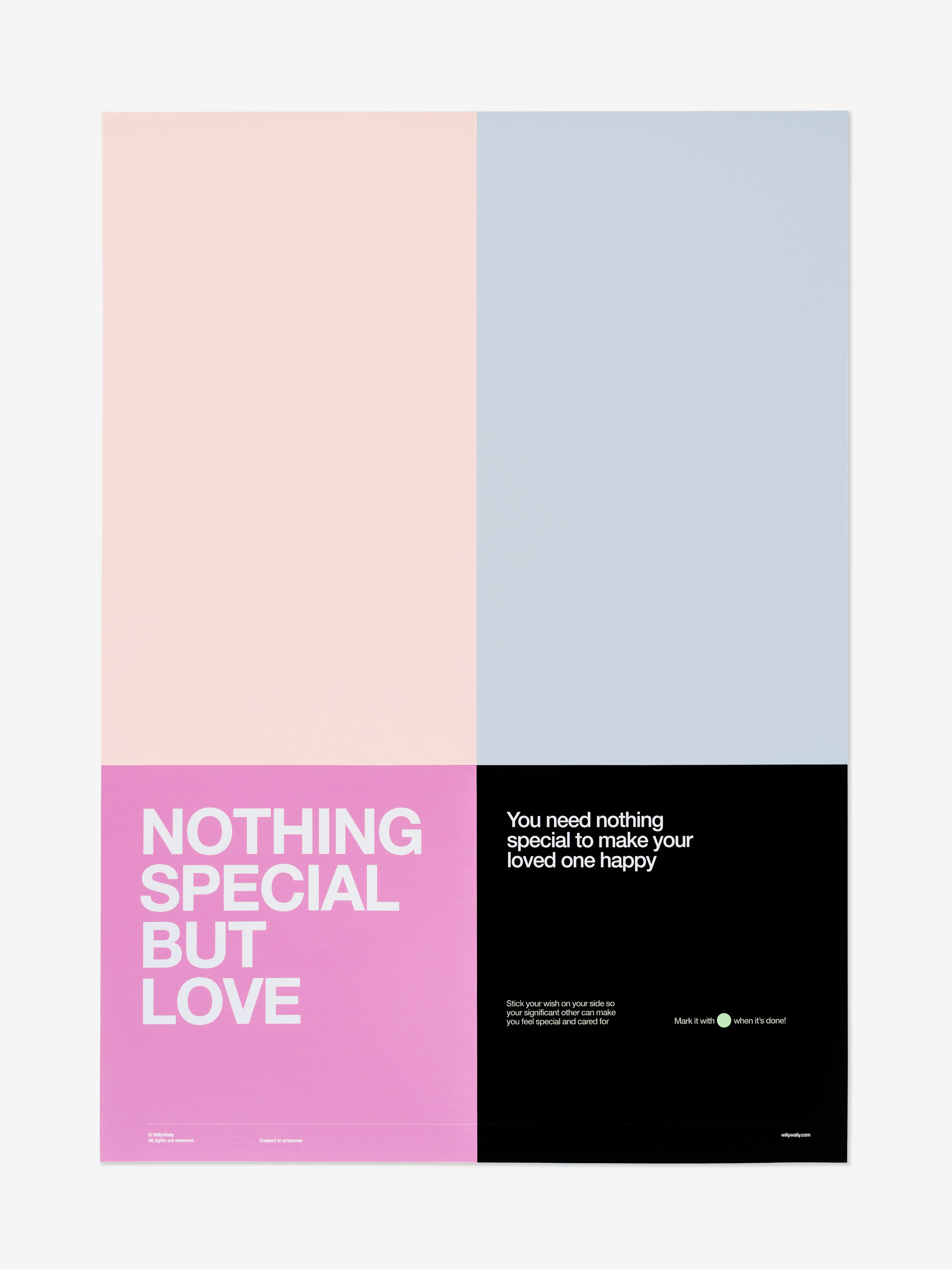 Poster with 'Nothing Special But Love' text on a divided background