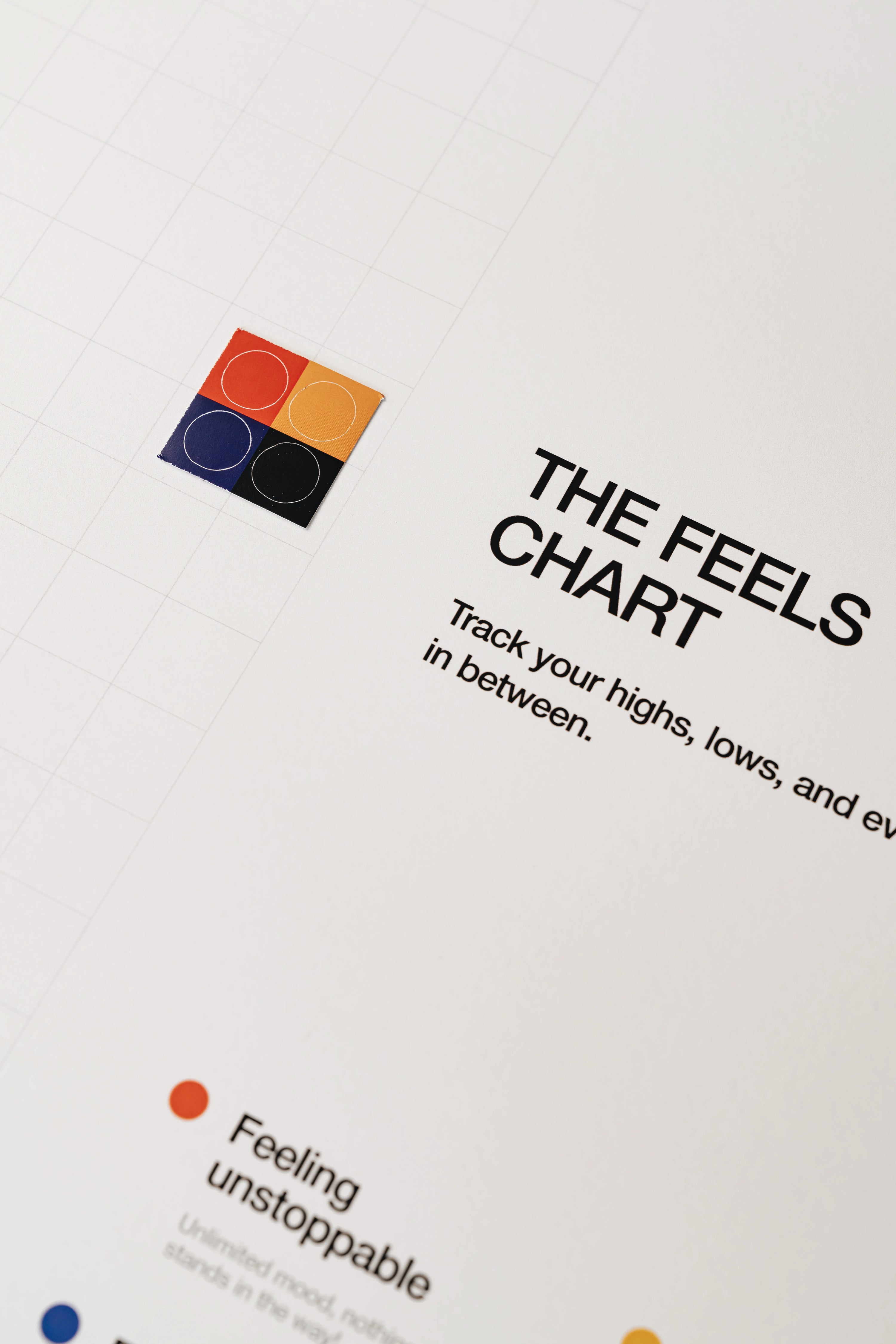 Cover of 'The Feels Chart' with colorful design elements on a white background